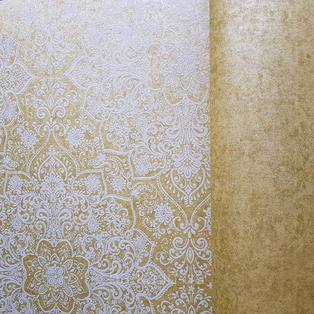 Шпалери флізелінові еко Rasch Kerala 0.53х10 м вензелі східний малюнок жовті білі з блиском Київ - фото 2