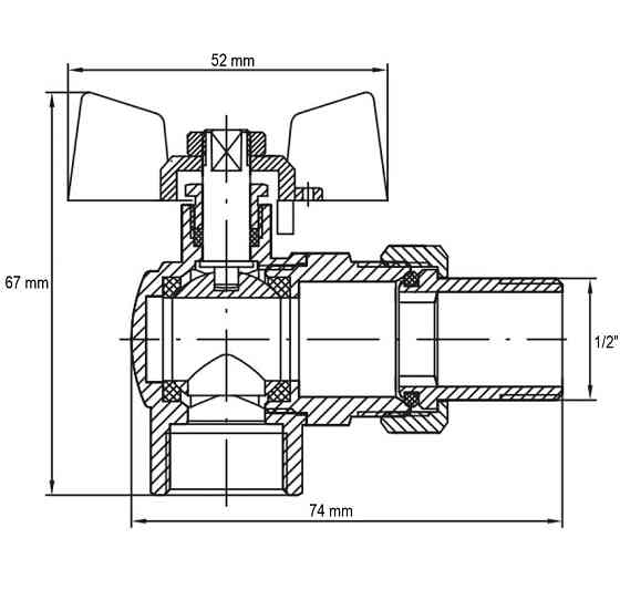 Кран з американкою 1/2" "антіпротечка"(Koer KR.228-Gi) кутовий (KR0196) Київ