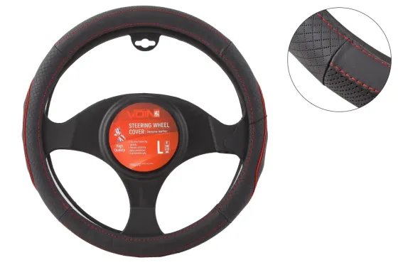 Оплетка на руль кожа L без запаха Voin L282-L черный (красная нить) Винница