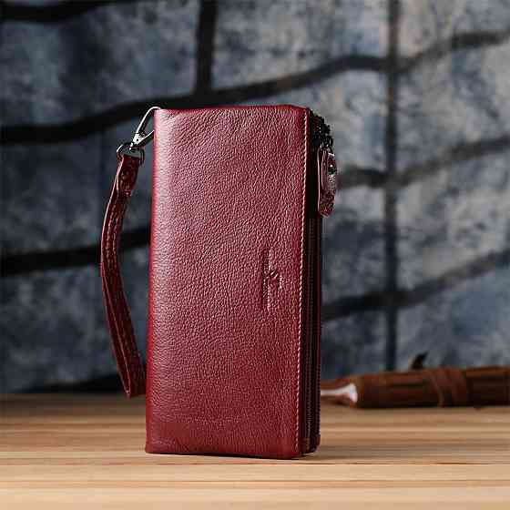 Шкіряний гаманець на три відділення Бордовий (ST Leather) Київ