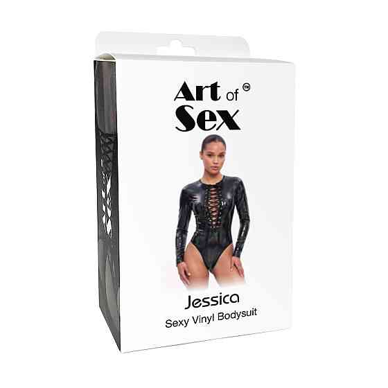 Вінілове боді з рукавами Art of Sex - Jessica, колір чорний, розмір S Sex Aura Київ