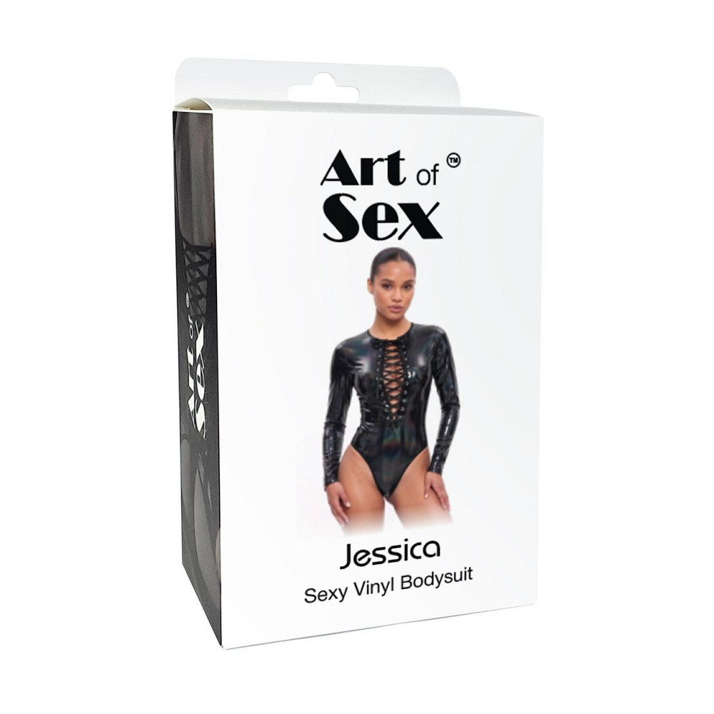 Вінілове боді з рукавами Art of Sex - Jessica, колір чорний, розмір S Sex Aura Київ - фото 3