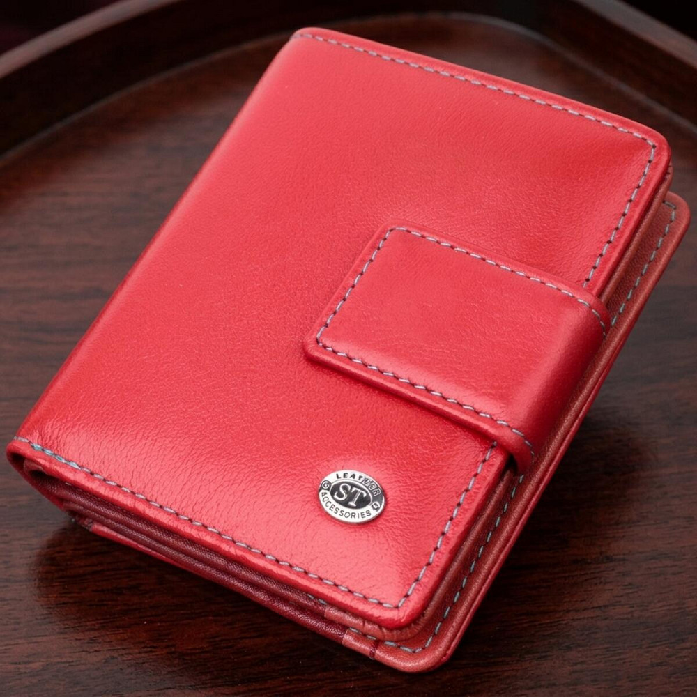 Женский вертикальный компактный кошелек из натуральной кожи ST Leather 19437 Красный Киев - изображение 11