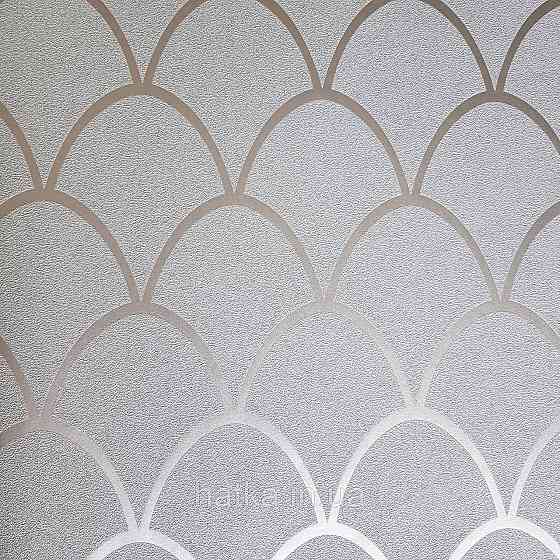 Шпалери вінілові на флізелін Marburg New Spirit Schoner Wohnen геометрія напівкола срібло на сіро-зеленому Київ