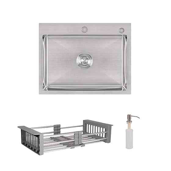 Комплект Lidz Handmade H5845 Мийка для кухні інтегрована Brushed у комплекті з дозатором + Lidz K01G Кошик для кухонної Київ