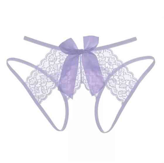 Еротичні труси жіночі з вирізом та бантом універсальний бузковий Київ