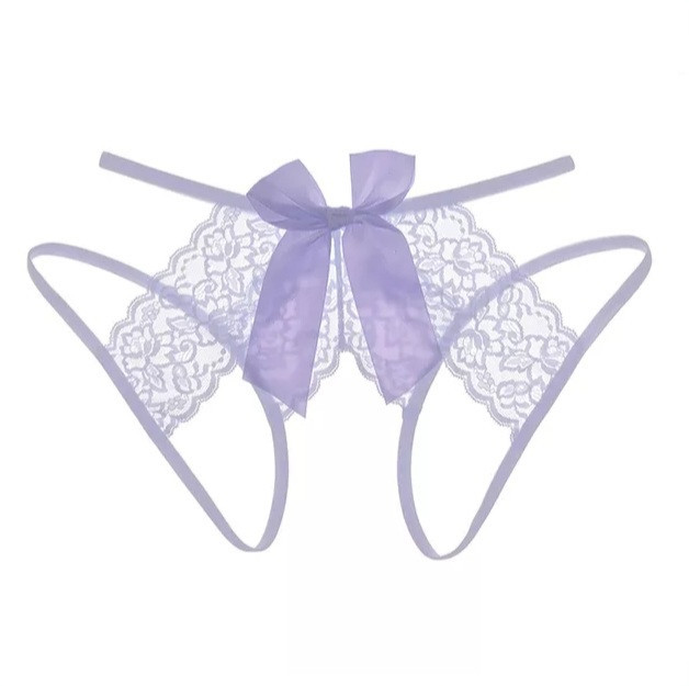 Еротичні труси жіночі з вирізом та бантом універсальний бузковий Київ - фото 1