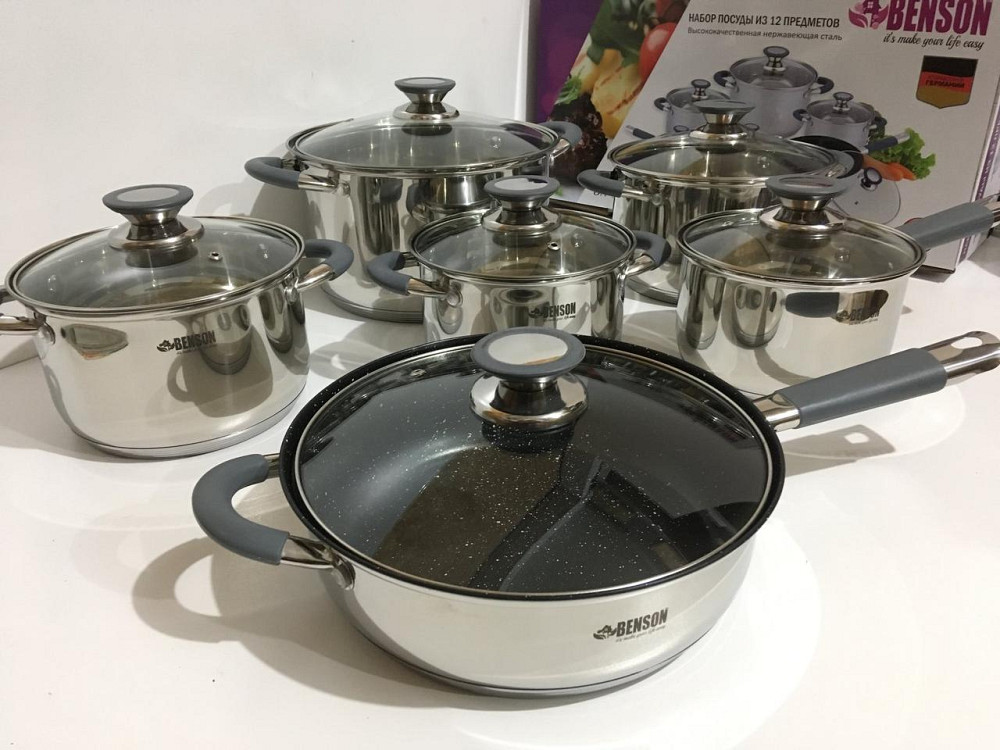 BN-193 (2) Набір кастр неірж 12 пр 2.1л2.1л2.9л3.9л6.5л/силик, ручки (2 шт./ящи) Одеса - фото 1