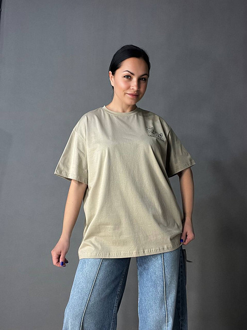 Футболка женская A-N 2358 оверсайз с рисунком животных на спине, хаки, one size Киев - изображение 11