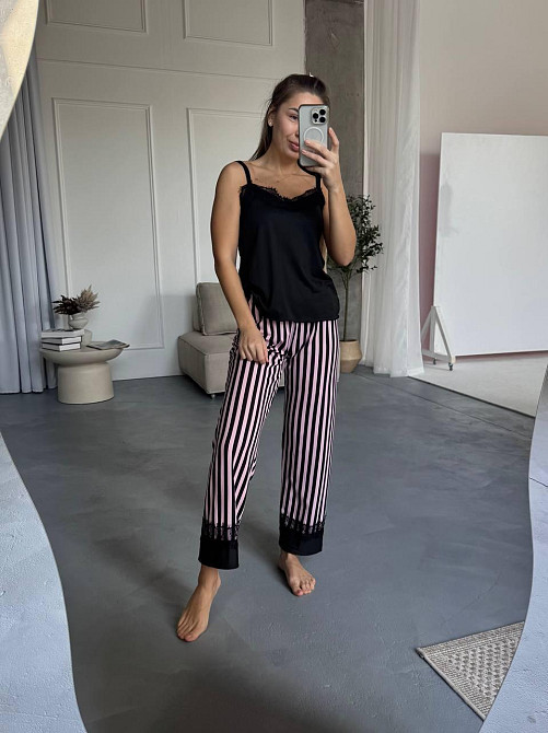 Жіночий домашній комплект: штани + майка + шорти + халат котон Рожевий, 46/48 Одеса - фото 4