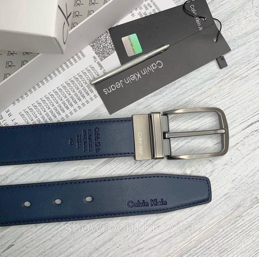 Двусторонний кожаный ремень в подарочной упаковке (453) черный/синий Киев - изображение 5