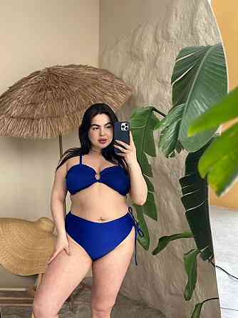 Роздільний купальник бандо plus size великих розмірів з поролоновими чашками біфлекс з рюшами синій 2XL Одеса