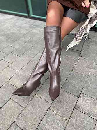 Чоботи жіночі демісезонні весна-осінь на низькому каблуці 6058 шоколадні з натуральної шкіри р. Коломия