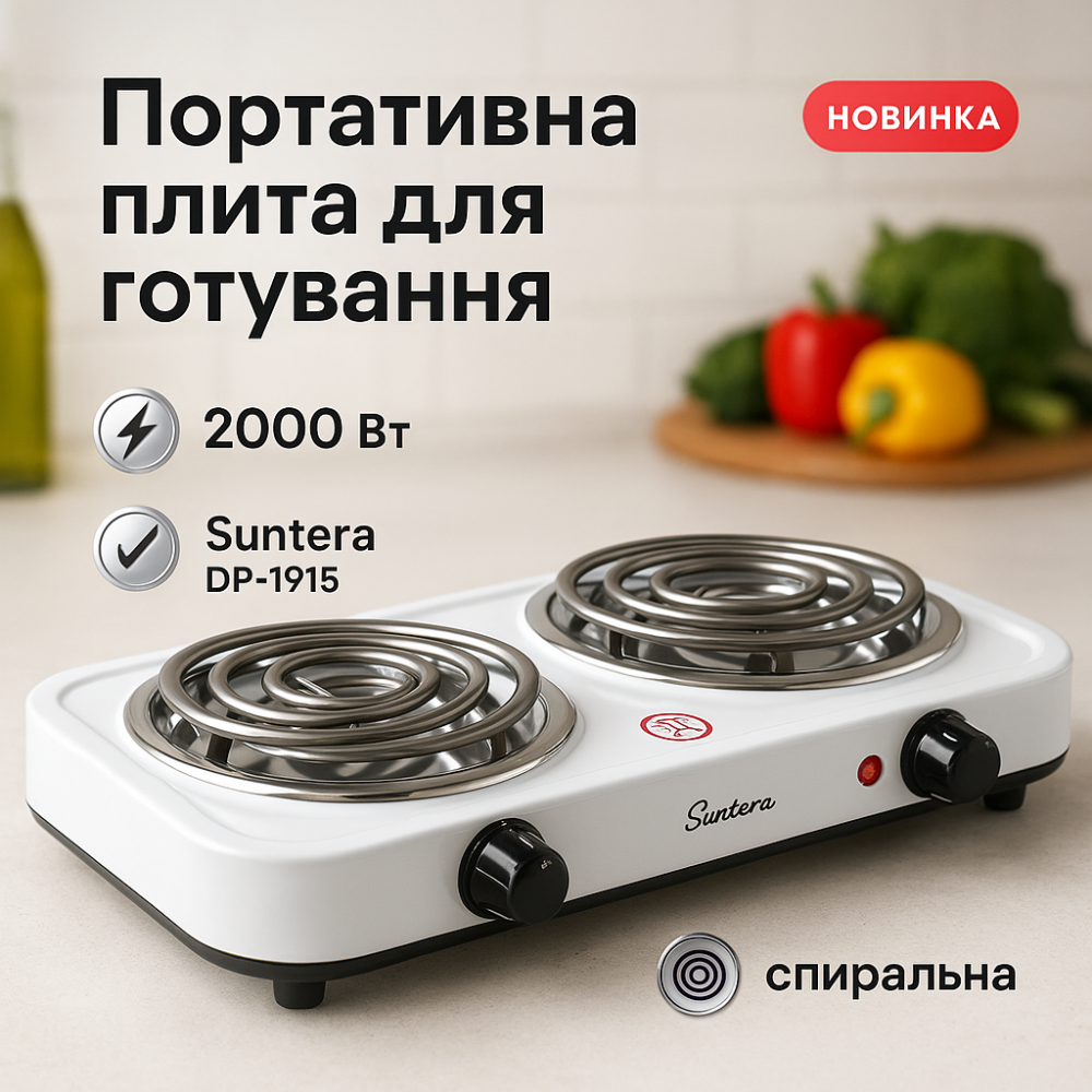 Плити настільні для кухні переносні Suntera DP-1915 2000Вт, Міні-плита для дому, Надійна кухонна плита LN-69 Львів - фото 10