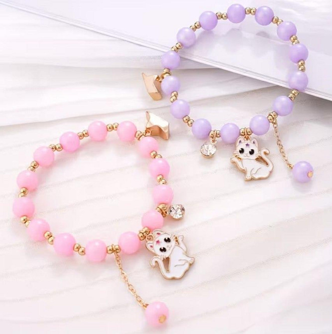 Парні дитячі браслети на резинці з підвісками котики, набір 2 шт Київ - фото 3