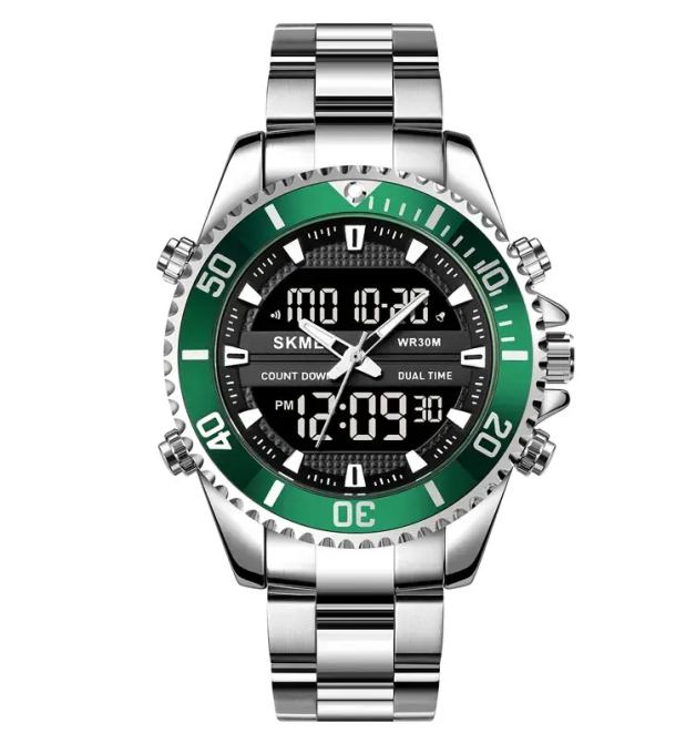 Чоловічий наручний годинник Skmei 1850 (Сріблясті з зелений) Київ - фото 1