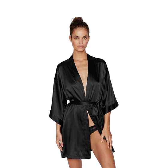 Халат женский атласный под пояс длина 90см Черный M/L Харьков