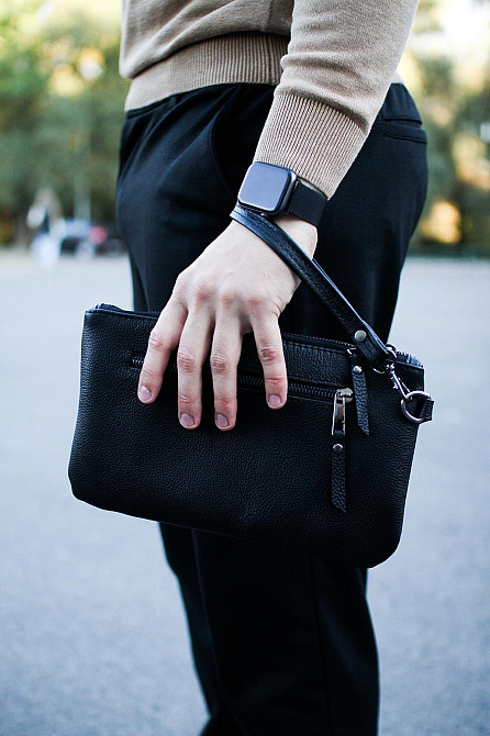 Кожаный клатч из натуральной зернистой кожи SKILL (Черный) Сумы - изображение 2