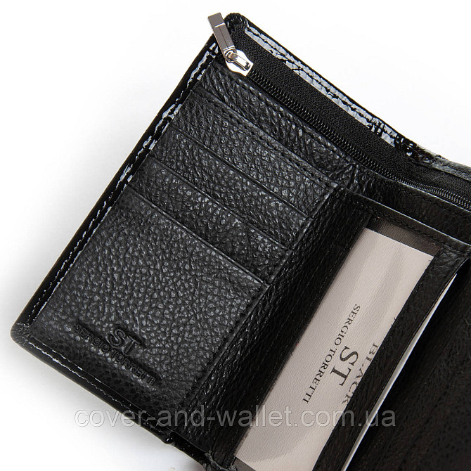 Лаковый женский кошелек небольшого размера черного цвета ST Leather Киев - изображение 6