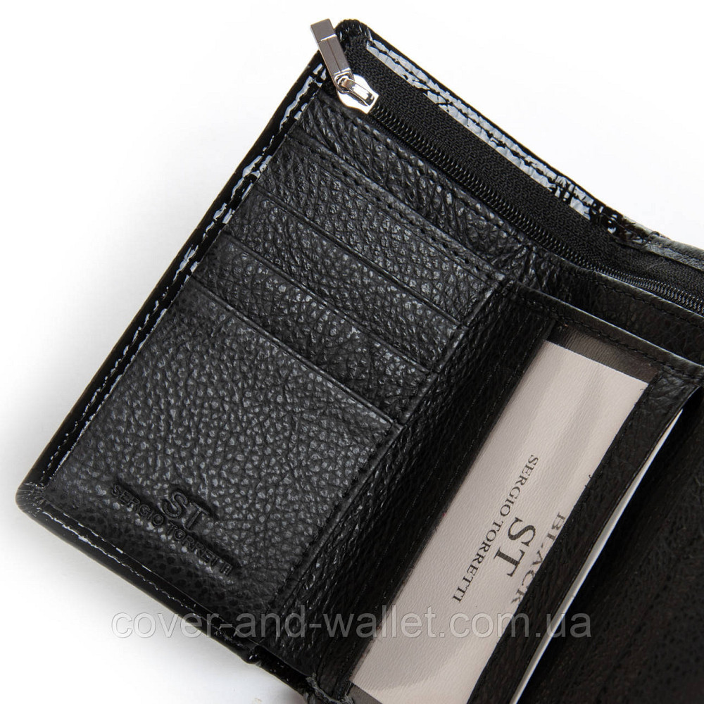 Лаковий жіночий гаманець невеликого розміру чорного кольору ST Leather Київ - фото 6