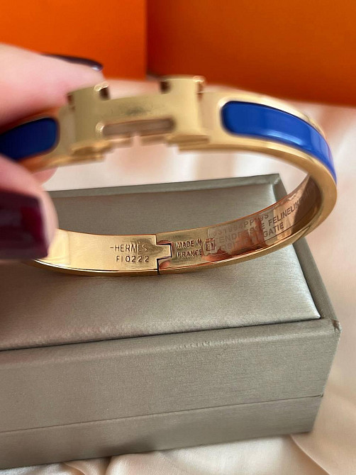 Роскошный браслет Hermes жесткий | насыщенный синий -  эмаль | напыление золото 18К |  размер 16-17 Одесса - изображение 5