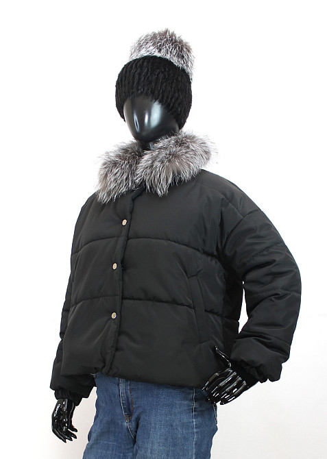 Демисезонная женская куртка з меховым воротним Черный 42 Харьков - изображение 2