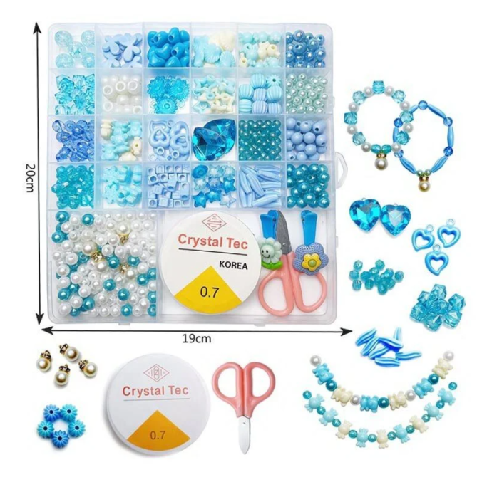 Набір бісеру намистини різних видів ножиці шпильки в коробці Блакитний (N 088-10) Чернигов - изображение 1