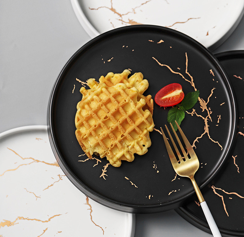 Тарелка Мраморная роскошь фарфоровая  20 см 541 грамм!!  Столовая тарелка мраморный рисунок ЧЕРНАЯ Кременчуг - изображение 7