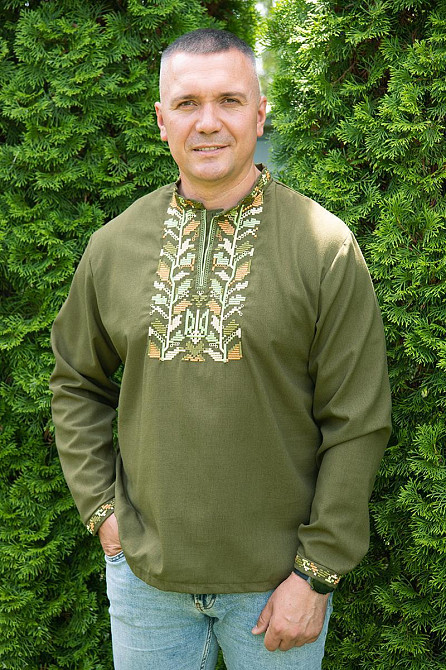 Вишиванка лляна чоловіча, хакі,р 64 Київ - фото 1