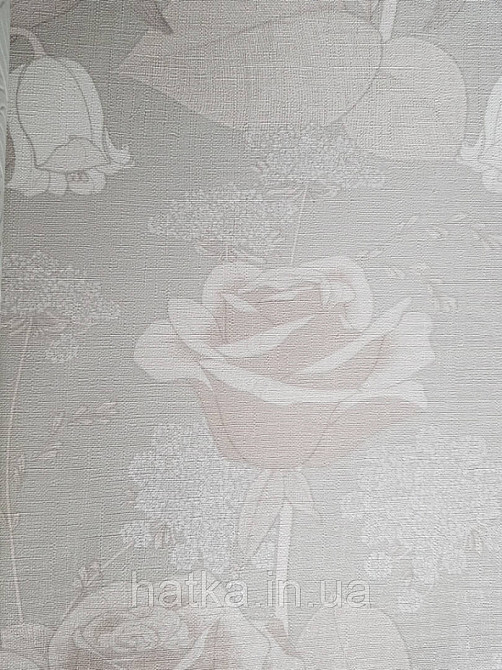 Шпалери вінілові Lutece Melody 51197007 квіти троянди дзвіночки листя білі бежеві на світло-сірому тлі Київ - фото 4