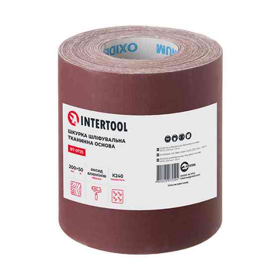 Шкурка шліфувальна, тканинна основа, К240, 200 мм × 50 м INTERTOOL BT-0725 Київ