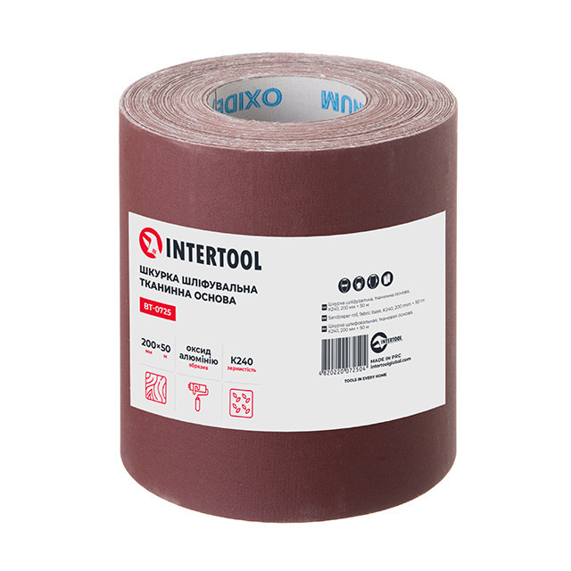 Шкурка шлифовальная, тканевая основа, К240, 200 мм × 50 м INTERTOOL BT-0725 Киев - изображение 2