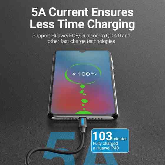 Кабель USB 2.0 Type-C M-M, 1 м, (100W) Чорний, Vention Вінниця