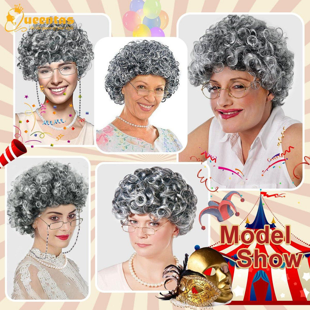Перука сива бабуся кучерява, термостійка, набір комплект для косплею, свят, Геловіну, корпоратив, вистав Київ - фото 6