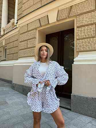 Жіночий принтований костюм-двійка: сорочка та шорти з натурального мусліну Білий 2, 48/50 Одеса