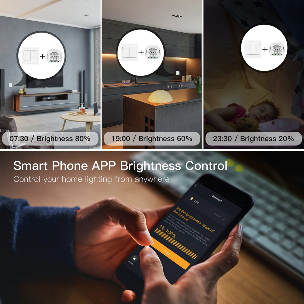 Двухканальный умный Zigbee диммер-модуль MoesGo на 2 кнопки, выключатель света с регулировкой яркости для Tuya Smart Life Киев - изображение 7