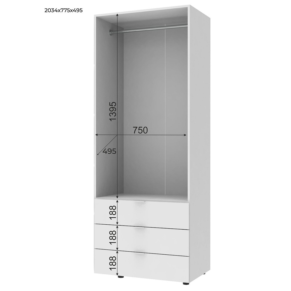 Шафа розпашна для одягу Doros Гелар 77,5х49,5х203,4 см Білий (DRS-011103) Львів - фото 2