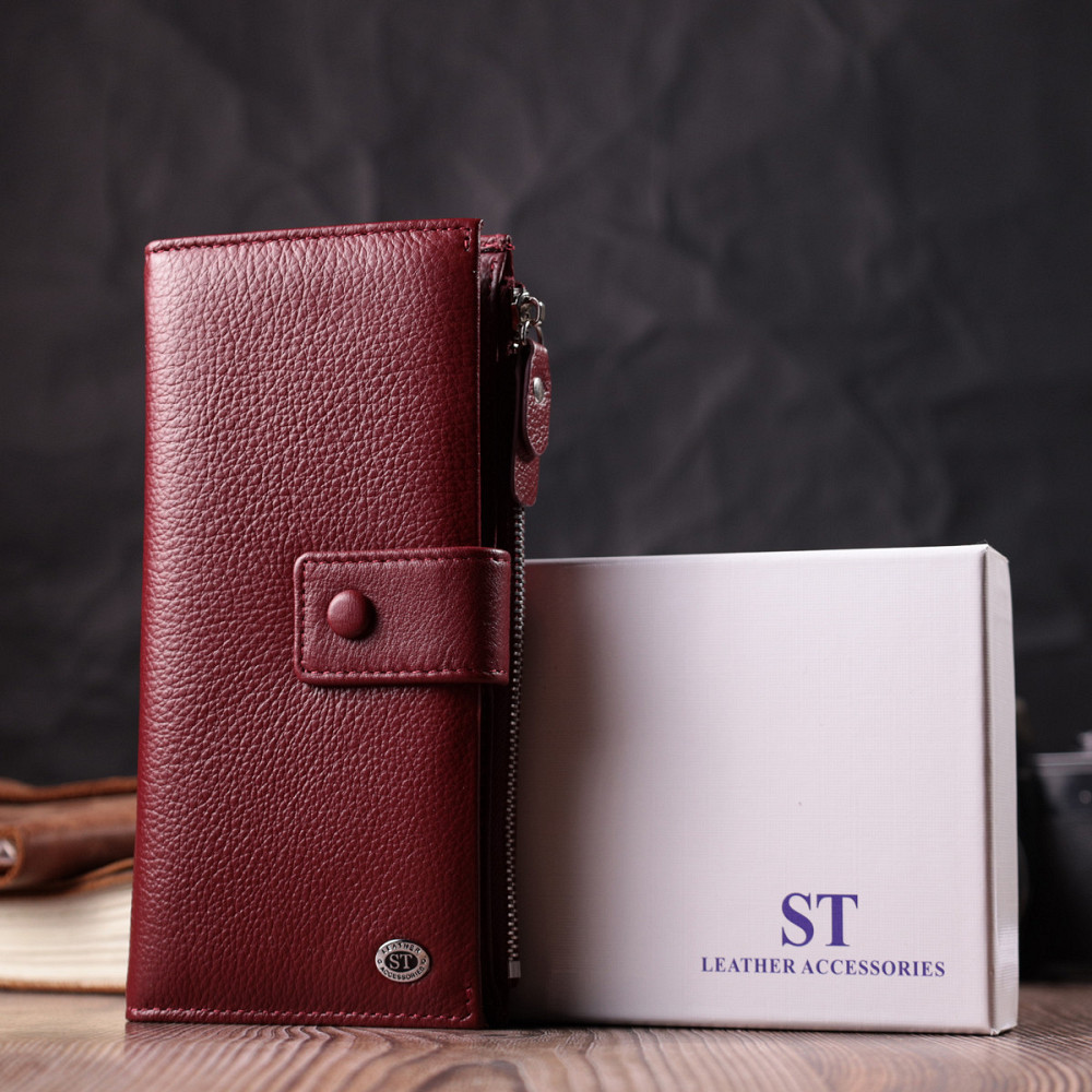 Вертикальный женский кошелек-клатч из натуральной кожи Бордовый (ST Leather) Киев - изображение 4