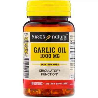 Трави Mason Natural Часникова олія 1000 мг, Garlic Oil, 100 гелевих капсул (MAV-06991) Вінниця
