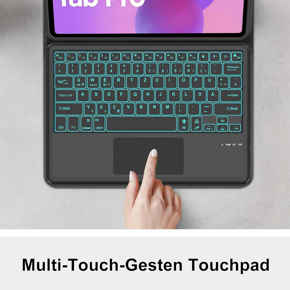 Чохол із знімною Bluetooth клавіатурою та трекпадом для Lenovo Idea Tab Pro 12.7 2025 темно-синій з 7-колірним LED Київ - фото 6