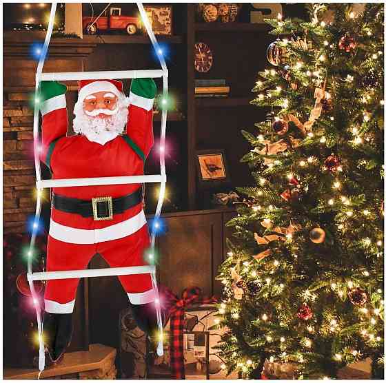 Декорація настінна LED Санта-Клаус на драбині Київ