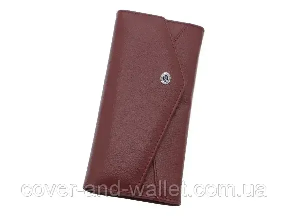 Тонкий женский кожаный кошелек с ассиметричным клапаном бордового цвета ST Leather 212 Киев - изображение 8