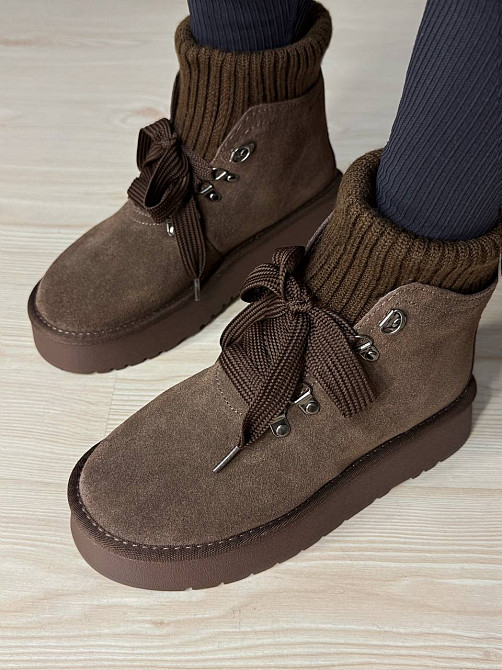 Угги женские Hengji 007-7 замшевые шнуровка с носком коричневые, 37, 23,5 см Киев - изображение 12
