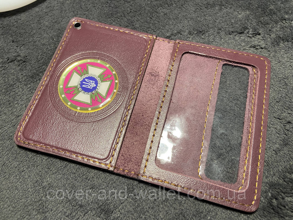 Обкладинка шкіряна ДССЗЗІ держспецзв'язок із пластиковим шевроном Бордовий Київ - фото 4