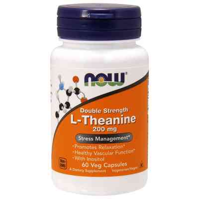 Амінокислота Now Foods L-Теанін, L-Theanine, Double Strength, 200 мг, 60 вегетаріан (NOW-00147) Вінниця