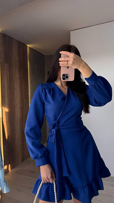 Жіноче романтичне плаття на запах костюмка Синій Одеса - фото 1