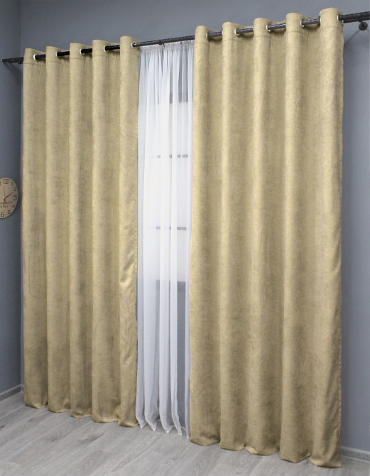 Комплект штор на люверсах VR-Textil Микровелюр Petek YL № 1801ш 150х270 см 2 шт Кремовый (37-0267) Киев - изображение 4