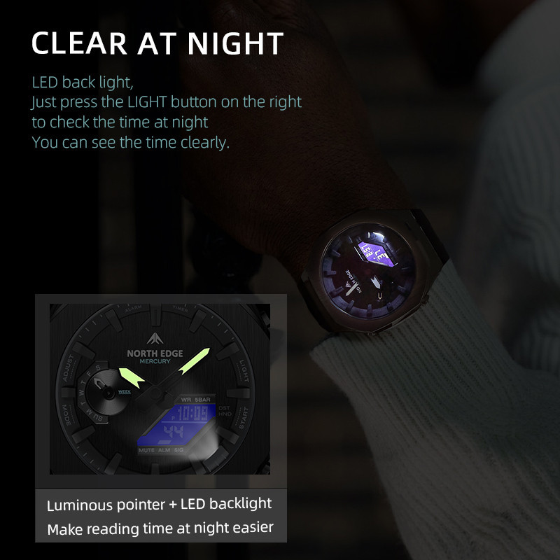 Часы мужские водостойкие тактические North Edge Mercury Черный Винница - изображение 19