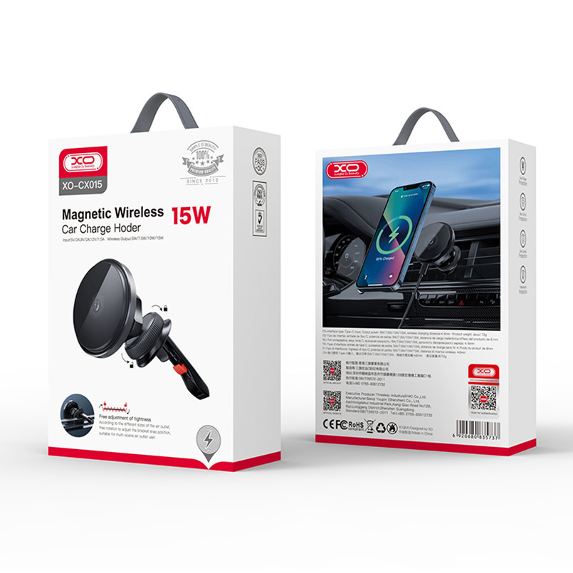 Держатель телефона автомобильный XO с беспроводной зарядкой CX015 15W Magnetic Car Air Outlet Wireless черный Львов - изображение 9