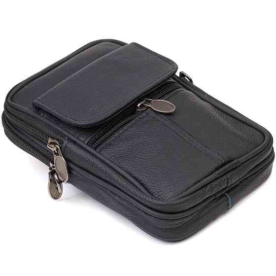 Вертикальная поясная сумка для мужчин из натуральной кожи 21487 Vintage Черная Киев